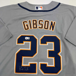 Autographed/Signed Kirk Gibson Detroit Tigers Grey Baseball Jersey Beckett BAS COA (ONLINE ORDER ONLY)