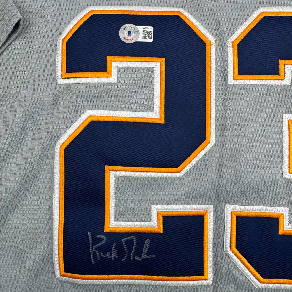 Autographed/Signed Kirk Gibson Detroit Tigers Grey Baseball Jersey Beckett BAS COA (ONLINE ORDER ONLY)