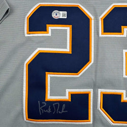 Autographed/Signed Kirk Gibson Detroit Tigers Grey Baseball Jersey Beckett BAS COA (ONLINE ORDER ONLY)