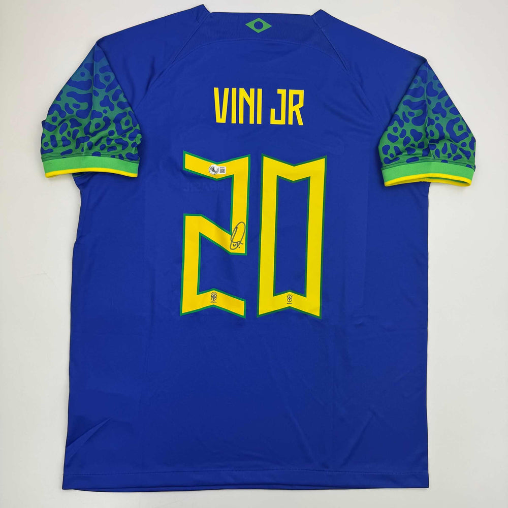 Autographed/Signed Vini Vinicius Jr. Brazil Blue Soccer Jersey Beckett BAS COA (ONLINE ORDER ONLY)