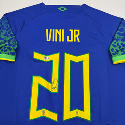 Autographed/Signed Vini Vinicius Jr. Brazil Blue Soccer Jersey Beckett BAS COA (ONLINE ORDER ONLY)
