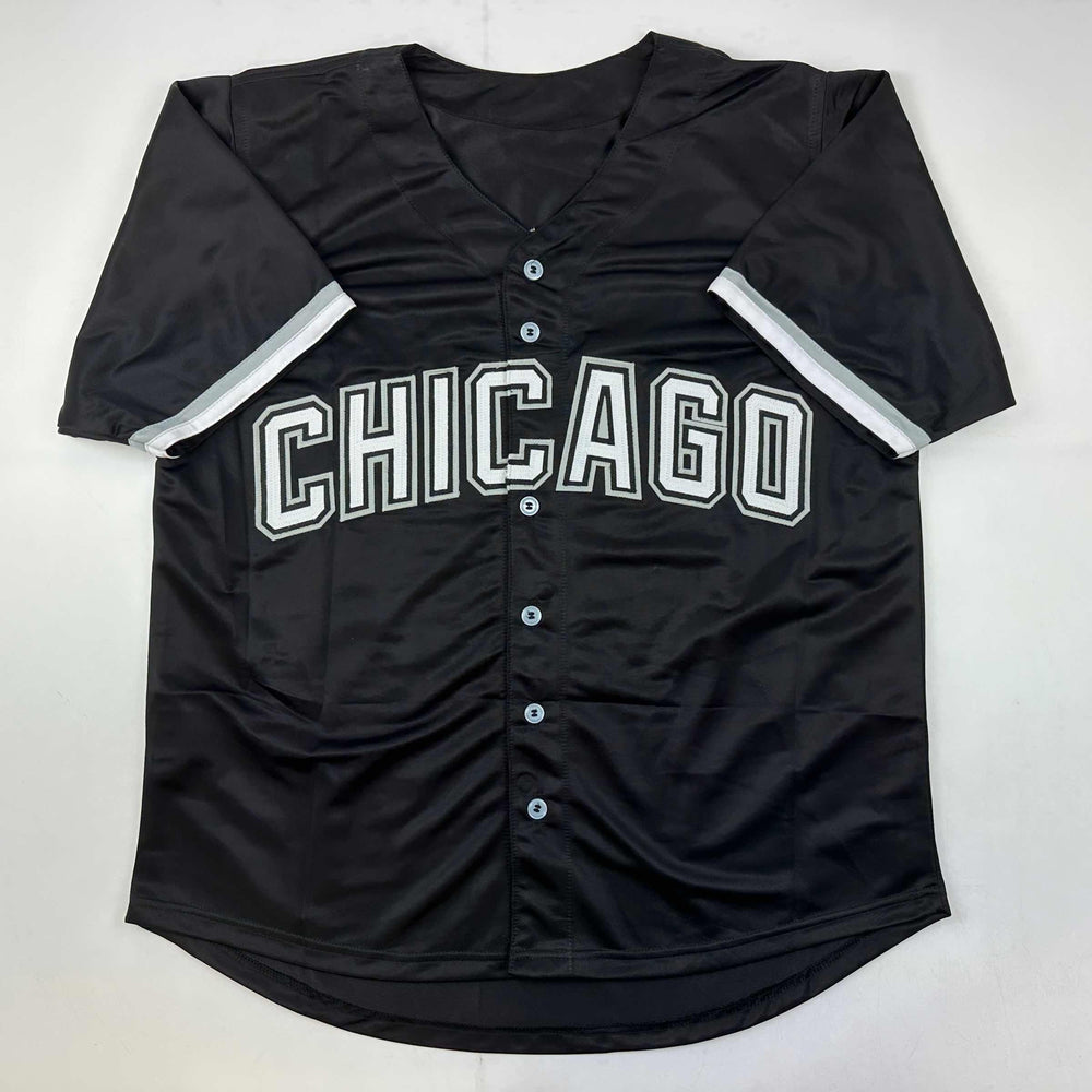 Facsimile Autographed Frank Thomas Chicago Black Reprint Laser Auto Baseball Jersey Size Men's XL (ONLINE ORDER ONLY)