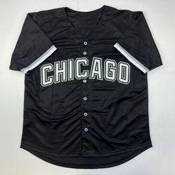 Facsimile Autographed Frank Thomas Chicago Black Reprint Laser Auto Baseball Jersey Size Men's XL (ONLINE ORDER ONLY)