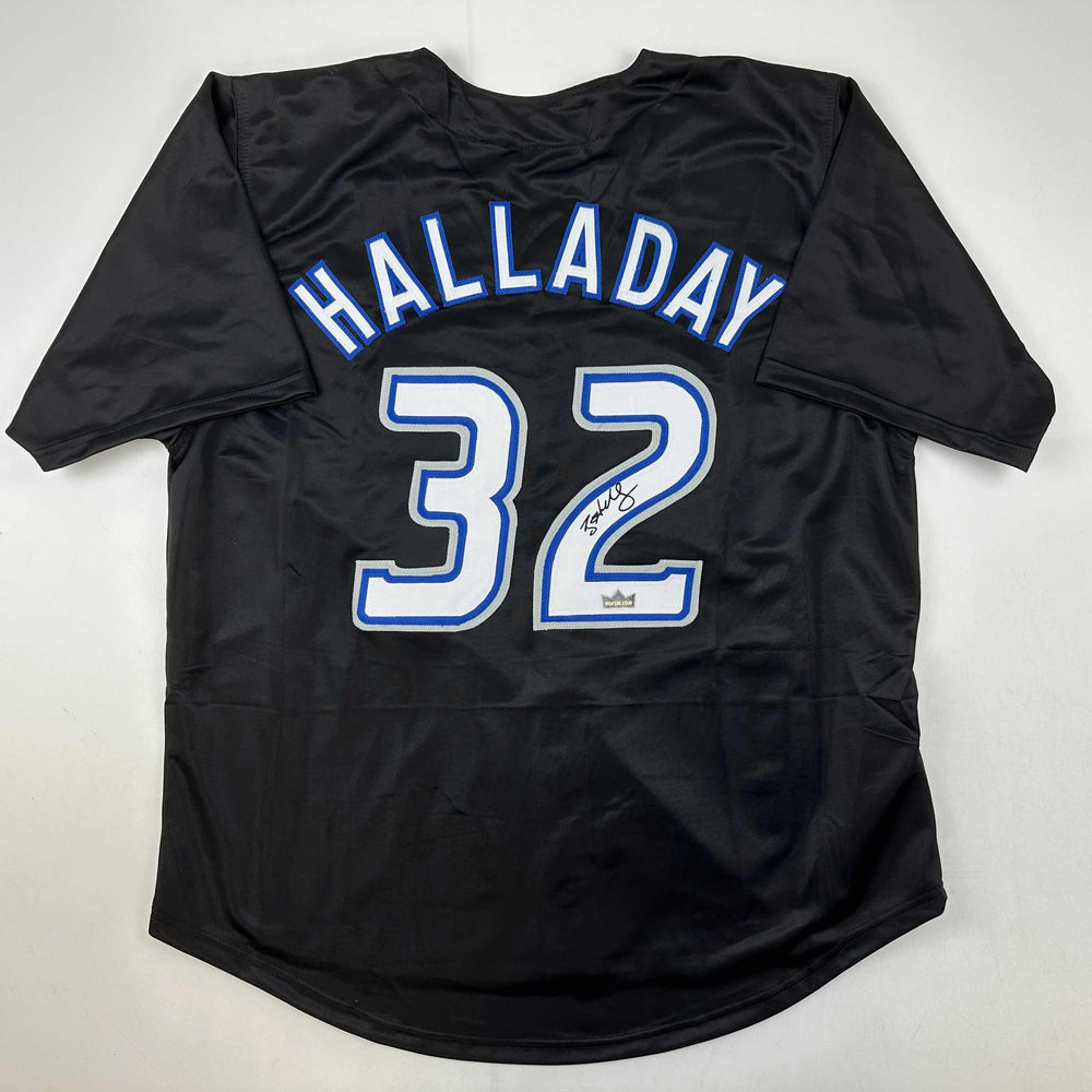 Facsimile Autographed Roy Halladay Toronto Black Reprint Laser Auto Baseball Jersey Size Men's XL (ONLINE ORDER ONLY)