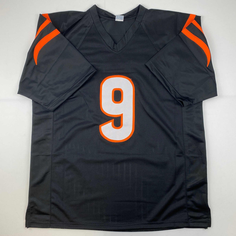 Facsimile Autographed Joe Burrow Cincinnati Black Reprint Laser Auto Football Jersey Size Men's XL (ONLINE ORDER ONLY)