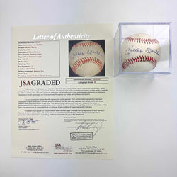 Autographed/Signed Mickey Mantle Rawlings Official American League ROA Sweet Spot Baseball JSA 9 Graded LOA (ONLINE ORDER ONLY)
