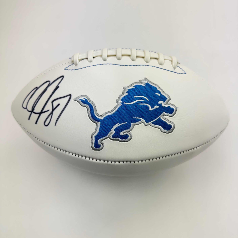 Autographed/Signed Calvin Johnson Detroit Lions Full Size F/S White Panel Logo Football Beckett COA (ONLINE ORDER ONLY)