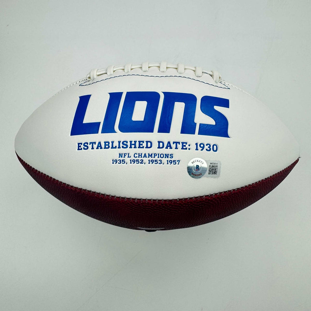 Autographed/Signed Calvin Johnson Detroit Lions Full Size F/S White Panel Logo Football Beckett COA (ONLINE ORDER ONLY)