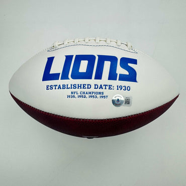 Autographed/Signed Calvin Johnson Detroit Lions Full Size F/S White Panel Logo Football Beckett COA (ONLINE ORDER ONLY)