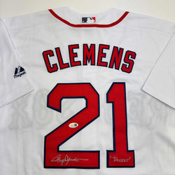 Autographed/Signed Roger Clemens "Rocket" Boston White Baseball Jersey JSA COA (ONLINE ORDER ONLY)