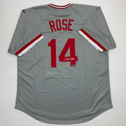 Facsimile Autographed Pete Rose Cincinnati Grey Reprint Laser Auto Baseball Jersey Size Men's XL (ONLINE ORDER ONLY)