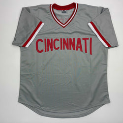 Facsimile Autographed Pete Rose Cincinnati Grey Reprint Laser Auto Baseball Jersey Size Men's XL (ONLINE ORDER ONLY)