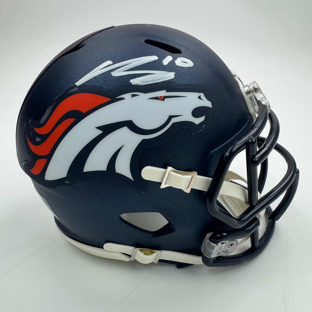 Autographed/Signed Bo Nix Denver Broncos Football Mini Helmet Fanatics COA (ONLINE ORDER ONLY)