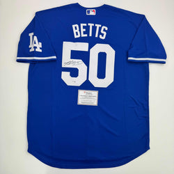Autographed/Signed Mookie Betts Los Angeles LA Blue Baseball Jersey Fanatics COA (ONLINE ORDER ONLY)