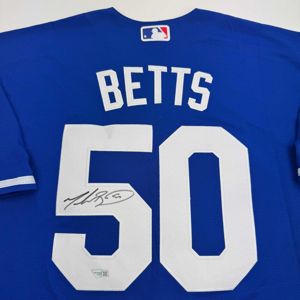 Autographed/Signed Mookie Betts Los Angeles LA Blue Baseball Jersey Fanatics COA (ONLINE ORDER ONLY)