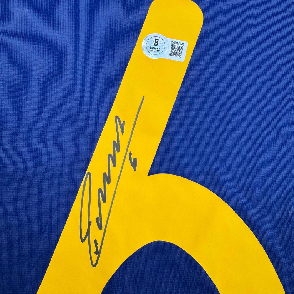 Autographed/Signed Andres Iniesta Spain Blue World Cup Soccer Futbol Jersey Beckett BAS COA (ONLINE ORDER ONLY)