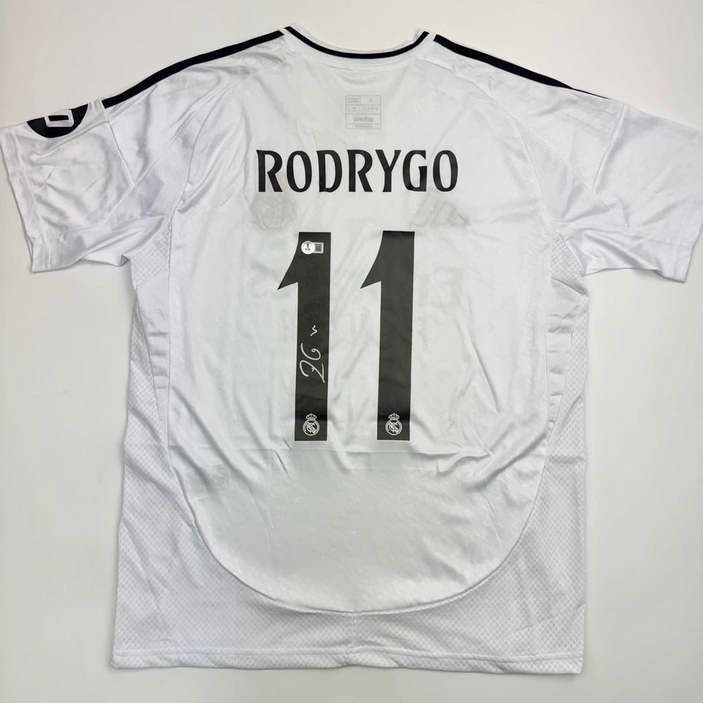 Autographed/Signed Rodrygo Silva de Goes Real Madrid White Soccer Jersey Beckett BAS COA (ONLINE ORDER ONLY)