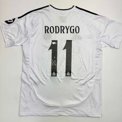 Autographed/Signed Rodrygo Silva de Goes Real Madrid White Soccer Jersey Beckett BAS COA (ONLINE ORDER ONLY)