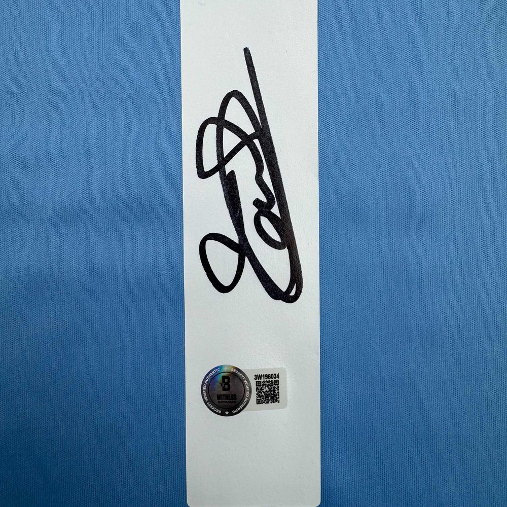 Autographed/Signed Thibaut Courtois Real Madrid Blue Soccer Jersey Beckett BAS COA (ONLINE ORDER ONLY)