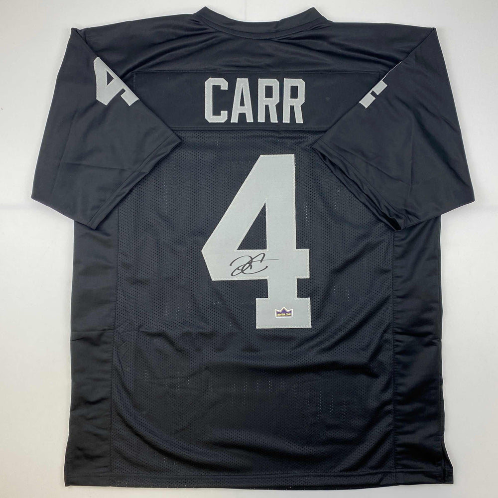 Facsimile Autographed Derek Carr Oakland Las Vegas Black Reprint Laser Auto Football Jersey Size Men's XL (ONLINE ORDER ONLY)