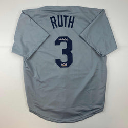 Facsimile Autographed Babe Ruth New York Grey Reprint Laser Auto Baseball Jersey Size Men's XL (ONLINE ORDER ONLY)