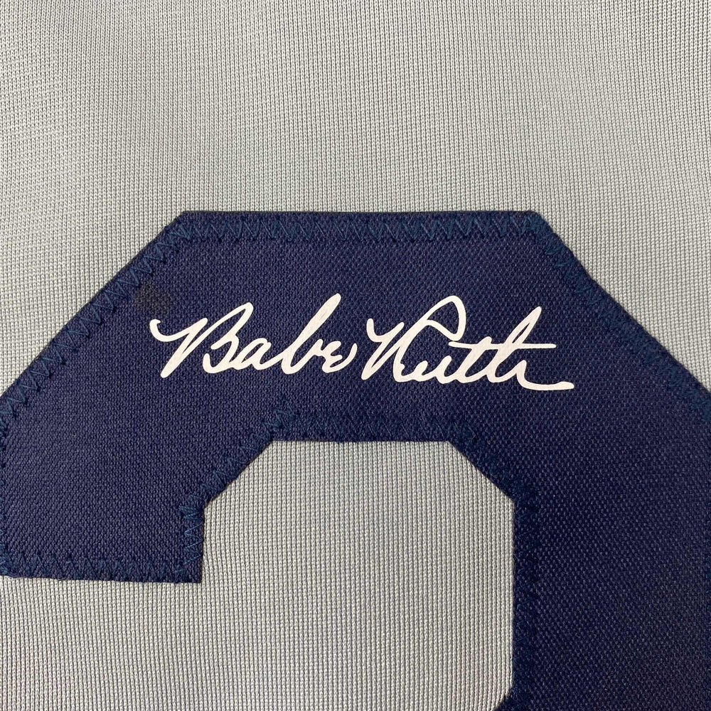 Facsimile Autographed Babe Ruth New York Grey Reprint Laser Auto Baseball Jersey Size Men's XL (ONLINE ORDER ONLY)