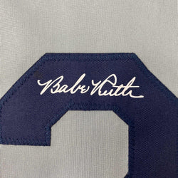 Facsimile Autographed Babe Ruth New York Grey Reprint Laser Auto Baseball Jersey Size Men's XL (ONLINE ORDER ONLY)