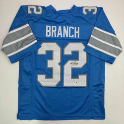 Autographed/Signed Brian Branch Detroit Blue Football Jersey Beckett BAS COA (ONLINE ORDER ONLY)