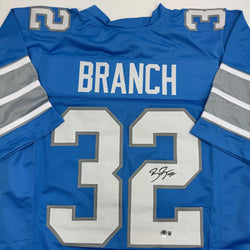 Autographed/Signed Brian Branch Detroit Blue Football Jersey Beckett BAS COA (ONLINE ORDER ONLY)