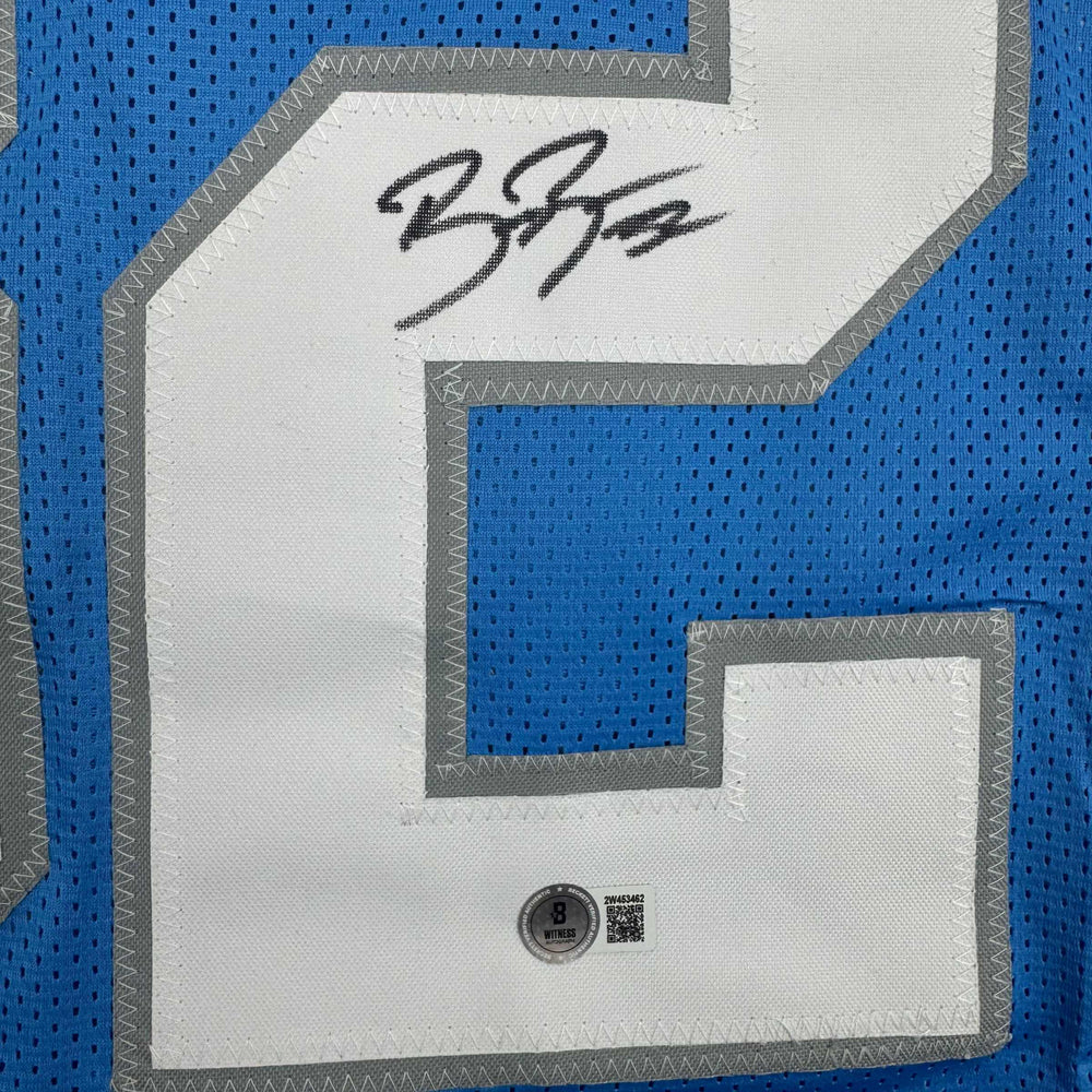 Autographed/Signed Brian Branch Detroit Blue Football Jersey Beckett BAS COA (ONLINE ORDER ONLY)