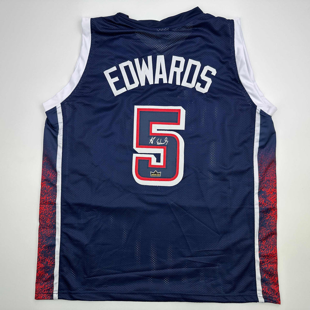Facsimile Autographed Anthony Edwards 2024 United States Team USA Blue Reprint Laser Auto Basketball Jersey Size Men's XL (ONLINE ORDER ONLY)