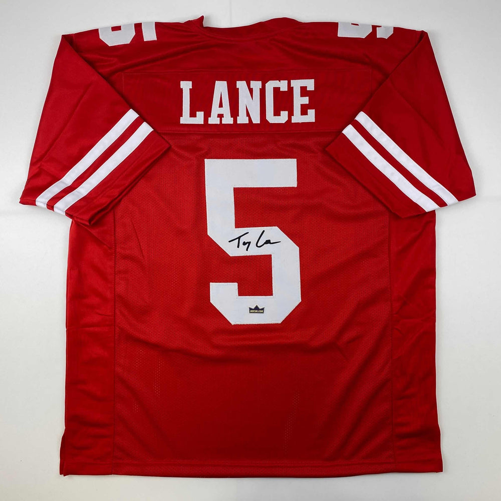 Facsimile Autographed Trey Lance San Francisco Red Reprint Laser Auto Football Jersey Size Men's XL (ONLINE ORDER ONLY)
