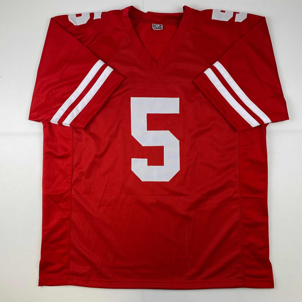 Facsimile Autographed Trey Lance San Francisco Red Reprint Laser Auto Football Jersey Size Men's XL (ONLINE ORDER ONLY)
