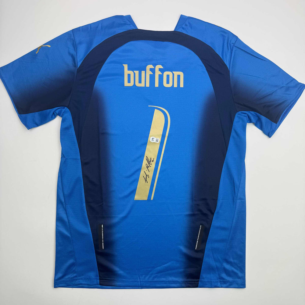 Autographed/Signed Gianluigi Buffon Italy Blue Soccer Futbol Jersey Beckett BAS COA (ONLINE ORDER ONLY)