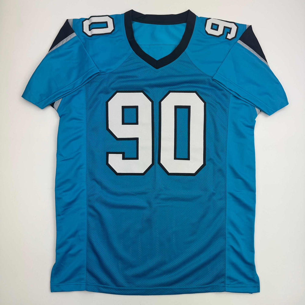 Autographed/Signed Julius Peppers Carolina Blue Football Jersey Beckett BAS COA (ONLINE ORDER ONLY)