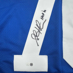 Autographed/Signed Steve Hutchinson HOF 20 Seattle Blue Football Jersey JSA COA (ONLINE ORDER ONLY)