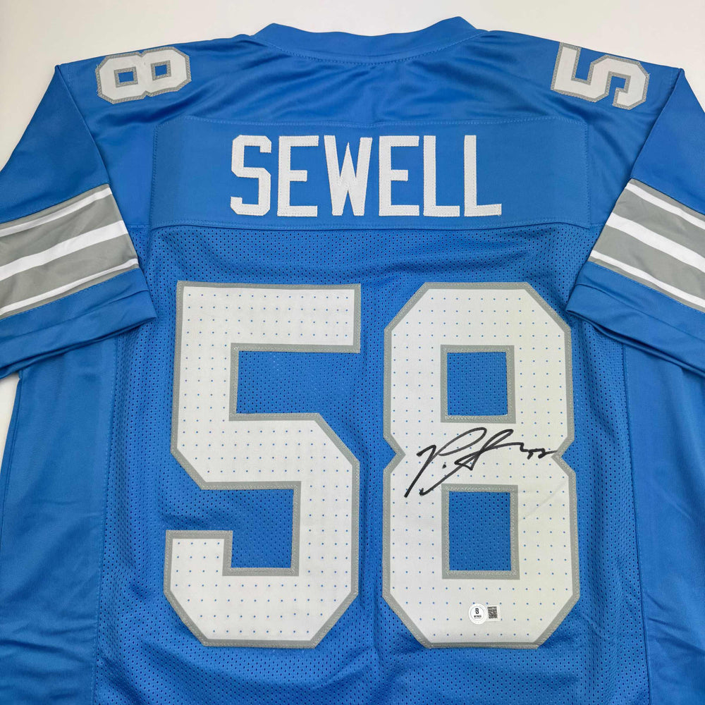 Autographed/Signed Penei Sewell Detroit Blue Current Football Jersey Beckett BAS COA (ONLINE ORDER ONLY)