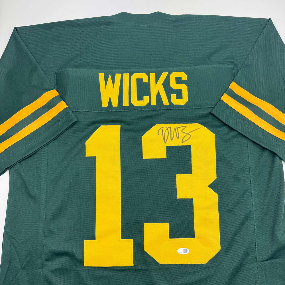 Autographed/Signed Dontayvion Wicks Green Bay Color Rush Football Jersey JSA COA (ONLINE ORDER ONLY)