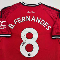 Autographed/Signed Bruno Fernandes Manchester United Red Soccer Jersey Beckett BAS COA (ONLINE ORDER ONLY)