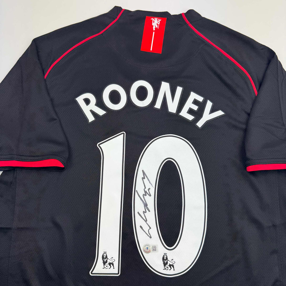 Autographed/Signed Wayne Rooney Manchester United Black 2008 Soccer Jersey Beckett BAS COA (ONLINE ORDER ONLY)