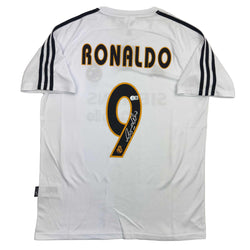 Autographed/Signed Ronaldo Nazario Real Madrid White Soccer Jersey Beckett BAS COA (ONLINE ORDER ONLY)