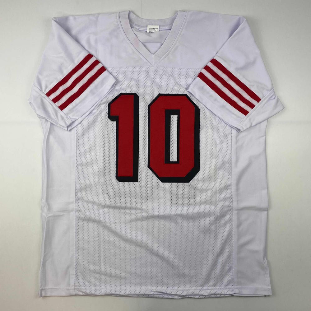 Facsimile Autographed Jimmy Garoppolo San Francisco White Alternate Reprint Laser Auto Football Jersey Size Men's XL (ONLINE ORDER ONLY)