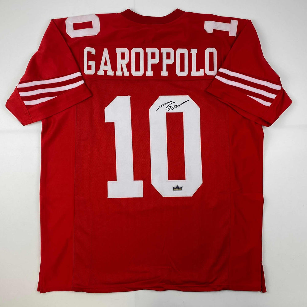 Facsimile Autographed Jimmy Garoppolo San Francisco Red Reprint Laser Auto Football Jersey Size Men's XL (ONLINE ORDER ONLY)