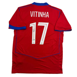 Autographed/Signed Vitinha PSG Paris Saint Germain Red Soccer Futbol Jersey Beckett BAS COA (ONLINE ORDER ONLY)