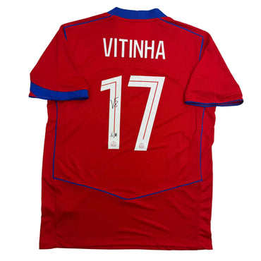 Autographed/Signed Vitinha PSG Paris Saint Germain Red Soccer Futbol Jersey Beckett BAS COA (ONLINE ORDER ONLY)