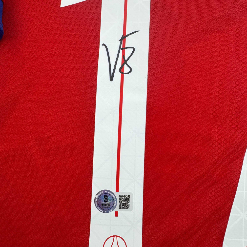 Autographed/Signed Vitinha PSG Paris Saint Germain Red Soccer Futbol Jersey Beckett BAS COA (ONLINE ORDER ONLY)