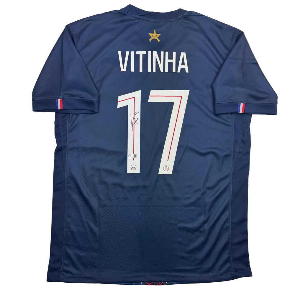 Autographed/Signed Vitinha PSG Paris Saint Germain Blue Soccer Futbol Jersey Beckett BAS COA (ONLINE ORDER ONLY)