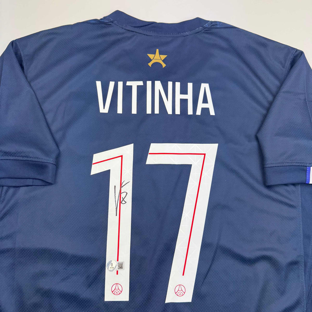 Autographed/Signed Vitinha PSG Paris Saint Germain Blue Soccer Futbol Jersey Beckett BAS COA (ONLINE ORDER ONLY)