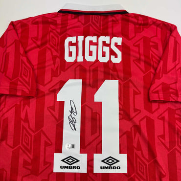 Autographed/Signed Ryan Giggs Manchester United Red Soccer Jersey Beckett BAS COA (ONLINE ORDER ONLY)