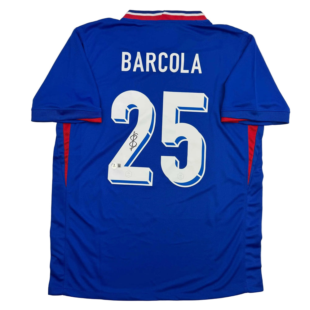 Autographed/Signed Bradley Barcola France French National Team Blue Soccer Jersey Beckett BAS COA (ONLINE ORDER ONLY)